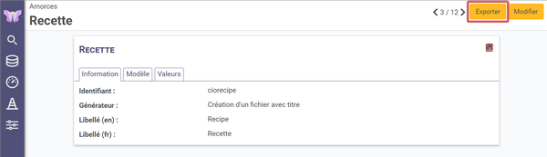 mise en
évidence du bouton exporter