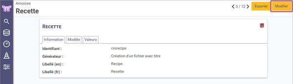 mise en
évidence du bouton modifier