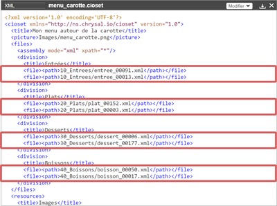 mise en évidence de la liste des fichiers dans un assemblage en mode XML