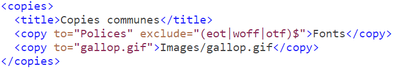 mise en évidence de l'élément recopie dans un assemblage en mode XML