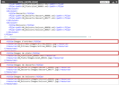 mise en évidence de la structure des ressources dans un assemblage en mode XML