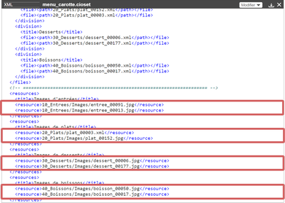 mise en évidence des ressources dans un assemblage en mode XML