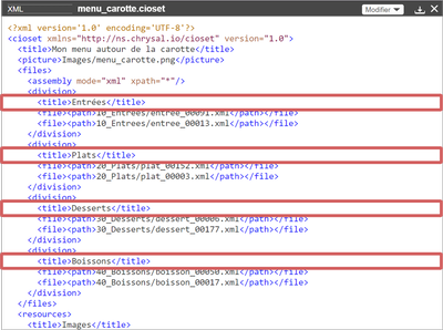mise en évidence de la structure des fichiers dans un assemblage en mode XML