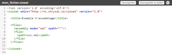 assemblage ouvert en mode XML