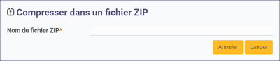 exemple de fenêtre pop-up pour compresser dans un fichier zip