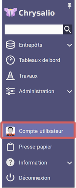 mise en
évidence du compte utilisateur dans le menu