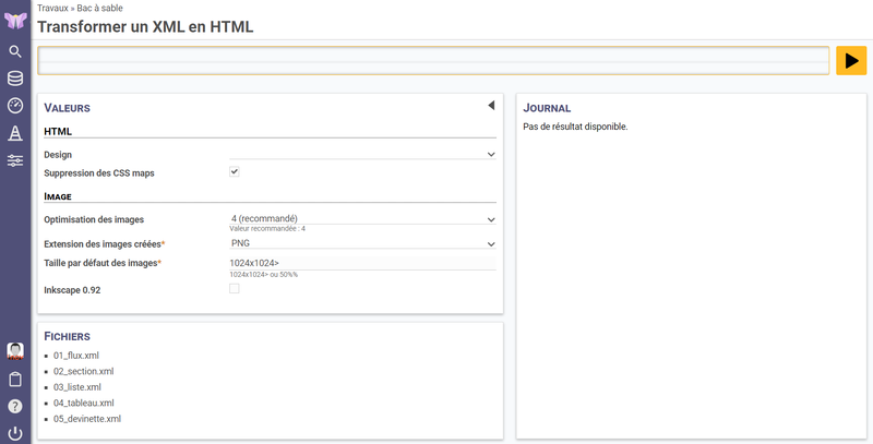 exemple de page de paramétrage pour une transformation monitorée