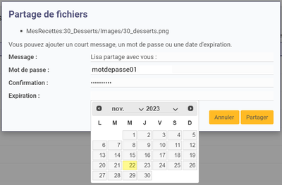 fenêtre de partage
