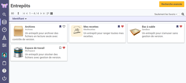 Visuel
général de l'index des entrepôts