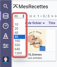 mise en évidence du paramétrage du nombre de lignes ou fichiers