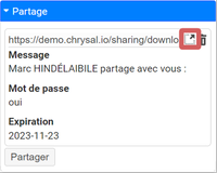 mise en évidence de la fonction ouvrir un partage dans le panneau d'informations
