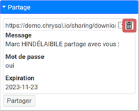 mise en évidence de la fonction supprimer un partage dans le panneau d'informations