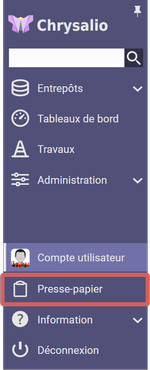 mise en évidence du presse-papier dans le menu de gauche