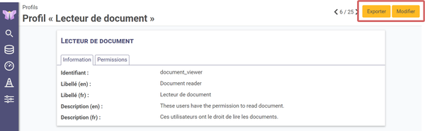 mise en évidence de l'emplacement des boutons dans la configuration d'un
profil