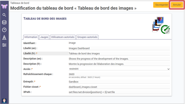 mise en évidence du bouton annuler dans les tableaux de bord