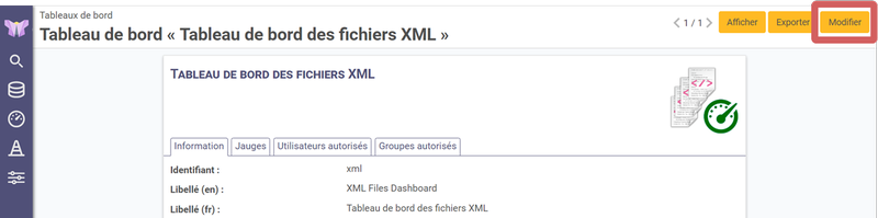 mise en évidence
du bouton modifier un tableau de bord
