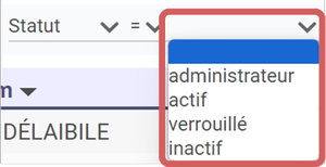 mise en
évidence de l'emplacement du champs de filtre format liste déroulante