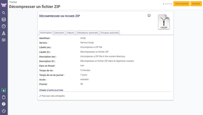 Exemple de la page d'information d'un travail