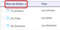 exergue de l'option tri par nom de A à Z
